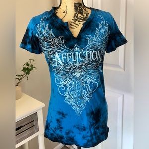NEW Gorgeous Blue Affliction Tiedye Cut V Tee! Medium